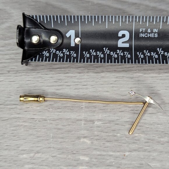 Vintage Gold and Silver Tone Faux Diamond Pickaxe Stick Pin - Picture 5 of 6